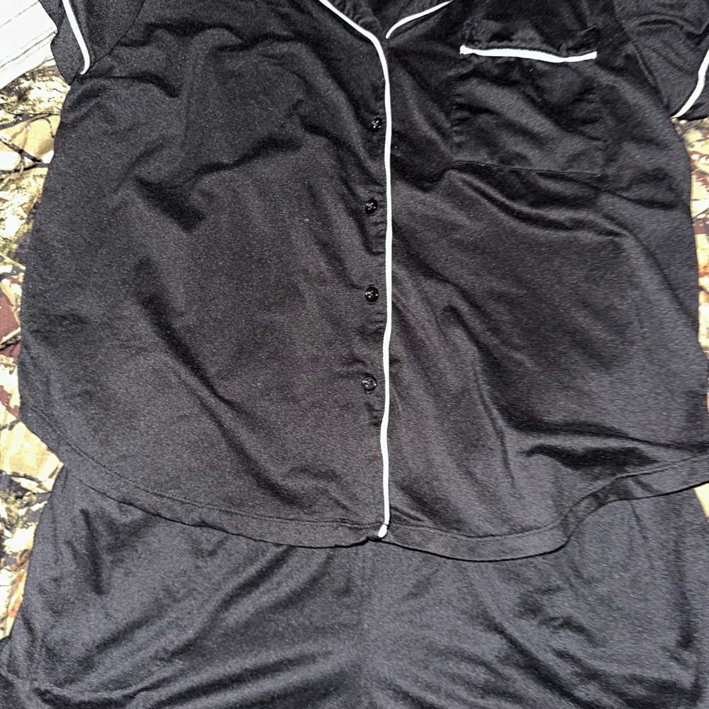 Secret Treasures Black Pajama Set with White Piping